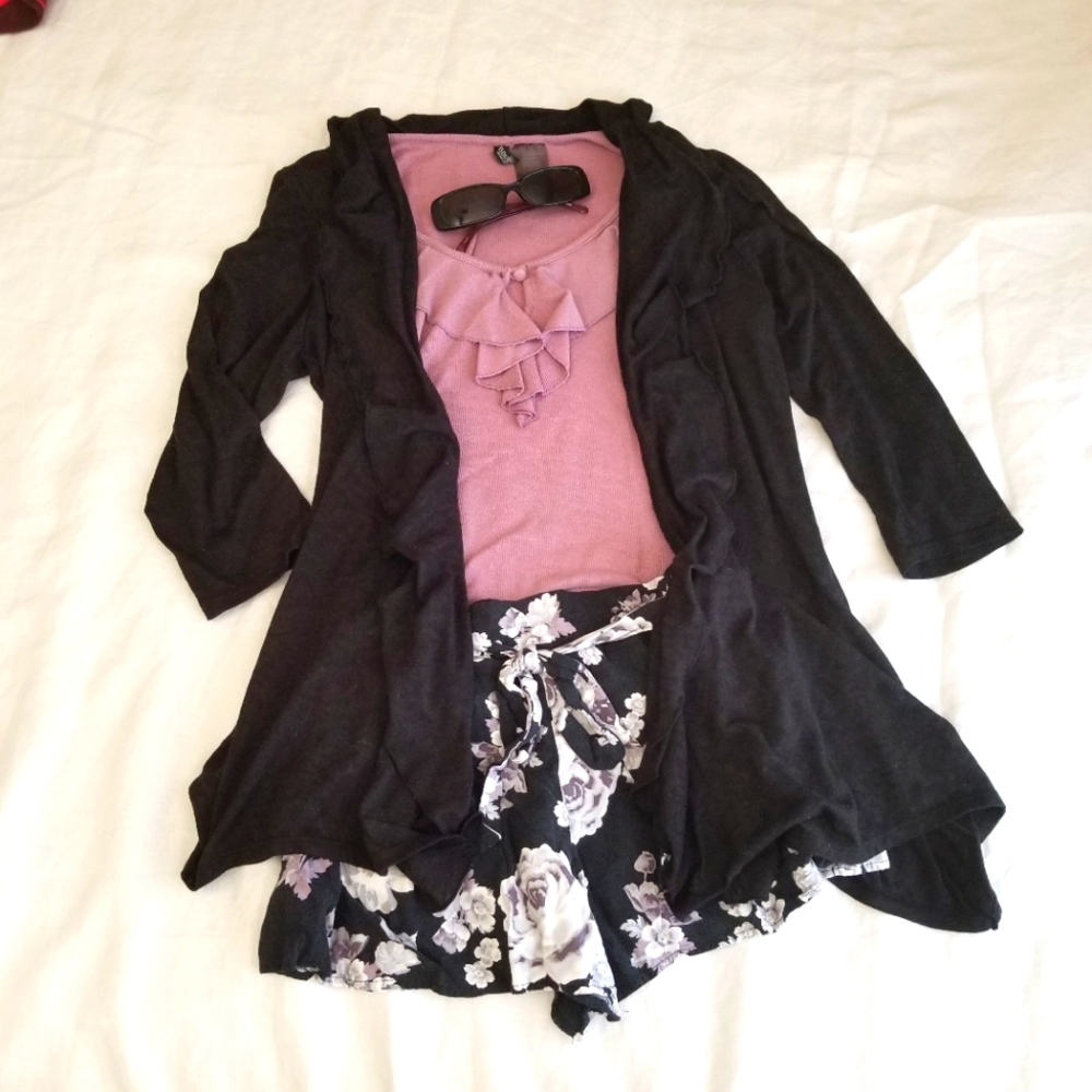 Covington Black Floral Look Open Cardigan
